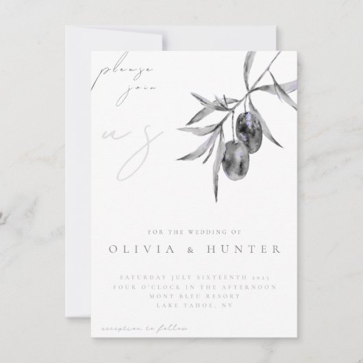 Elegante Waterverf Olive Branch bruiloft uitnodigi (Voorkant)