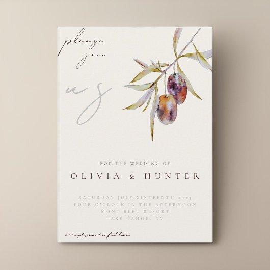 Elegante Waterverf Olive Branch bruiloft uitnodigi