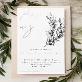 Elegante Waterverf Olive Branch bruiloft uitnodigi