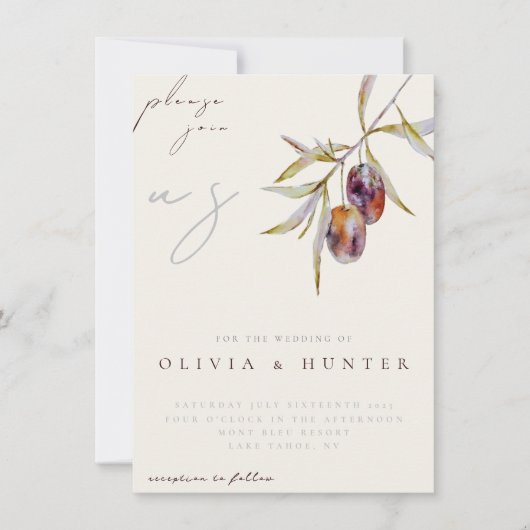 Elegante Waterverf Olive Branch bruiloft uitnodigi (Voorkant)