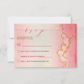 Elegante Waterverf Ombre Roze Rood Goud Marmer RSV Kaart (Voorkant)