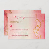 Elegante Waterverf Ombre Roze Rood Goud Marmer RSV Kaart (Voorkant / Achterkant)