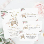 Elegante Waterverf Ooievaar Baby Meisje Baby showe Kaart