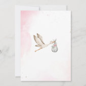 Elegante Waterverf Ooievaar Baby Meisje Baby showe Kaart (Achterkant)
