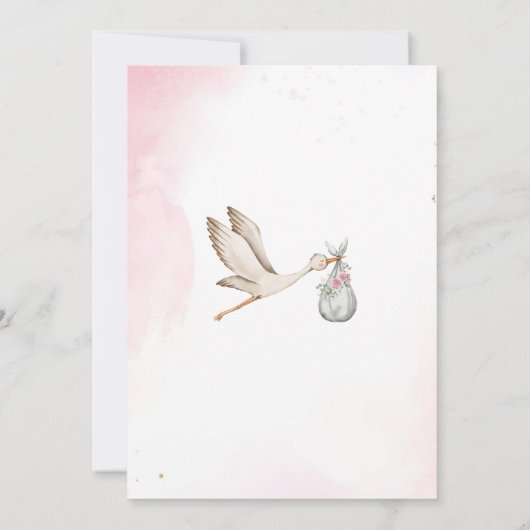 Elegante Waterverf Ooievaar Baby Meisje Baby showe Kaart (Achterkant)