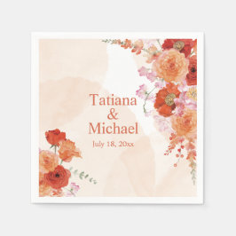 elegante waterverf oranje bloemen stijlvolle trouw servet