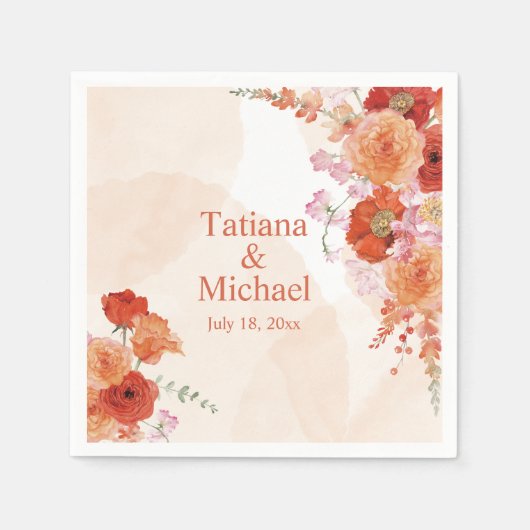 elegante waterverf oranje bloemen stijlvolle trouw servet (Voorkant)
