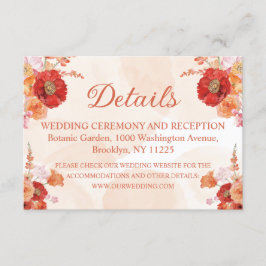 Elegante waterverf oranje bloemenbruiloft details informatiekaartje