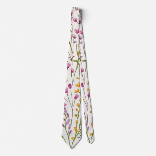 Elegante waterverf oranje roze kleur bloemen5 stropdas (Voorkant)