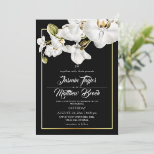 Elegante Waterverf Orchidee Donkere Bruiloft Kaart