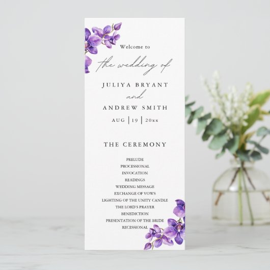 Elegante waterverf Orchidee huwelijksprogramma kaa (Staand voorkant)