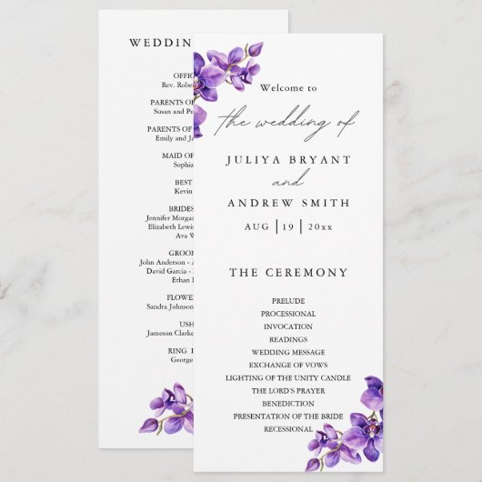 Elegante waterverf Orchidee huwelijksprogramma kaa (Voorkant / Achterkant)
