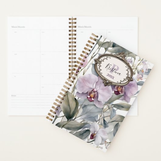 Elegante Waterverf orchideeën met Lijst Planner (Display)