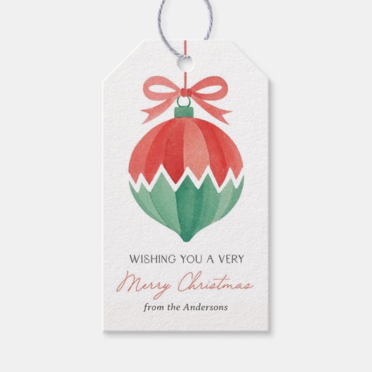 Elegante Waterverf  Ornament Kerst Cadeaulabel (Voorkant)