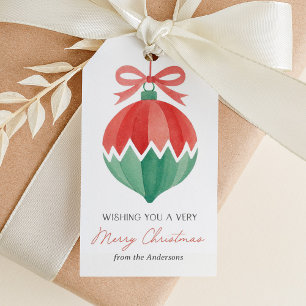 Elegante Waterverf Ornament Kerst Cadeaulabel