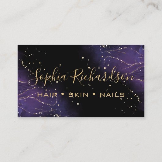 elegante waterverf paars en goudagaat visitekaartje (Voorkant)