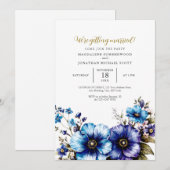 Elegante Waterverf Paarse Blauwe Bloemen Huwelijk Kaart (Voorkant / Achterkant)