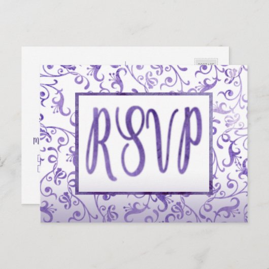 Elegante Waterverf Paarse bloeit bruiloft RSVP Uitnodiging Briefkaart (Voorkant / Achterkant)