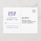 Elegante Waterverf Paarse bloeit bruiloft RSVP Uitnodiging Briefkaart (Achterkant)