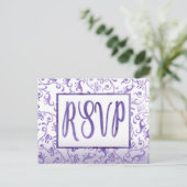 Elegante Waterverf Paarse bloeit bruiloft RSVP Uitnodiging Briefkaart (Staand voorkant)