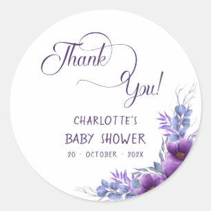 Elegante Waterverf Paarse Bloem Baby Shower Ronde Sticker