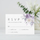 Elegante Waterverf Paarse Bloemen bruiloft RSVP (Staand voorkant)