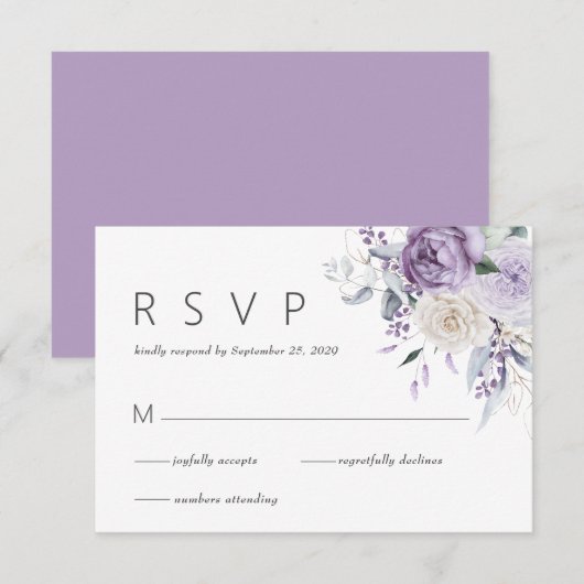 Elegante Waterverf Paarse Bloemen bruiloft RSVP (Voorkant / Achterkant)