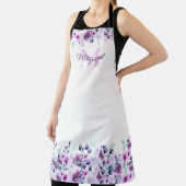 Elegante Waterverf Paarse Bloemen met Monogram Schort (Insitu)