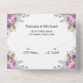 Elegante waterverf paarse Bloemen QR Code Bruiloft All In One Uitnodiging (Achterkant)