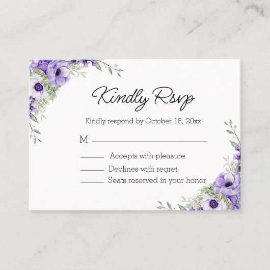 Elegante waterverf paarse Bloemen RSVP bruiloft Informatiekaartje (Voorkant)