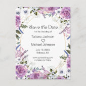Elegante waterverf paarse bloemen sparen de datum aankondigingskaart (Voorkant)