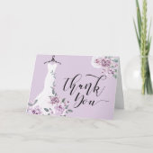 Elegante Waterverf Paarse Bloemen Trouwjurk Bedankkaart (Voorkant)