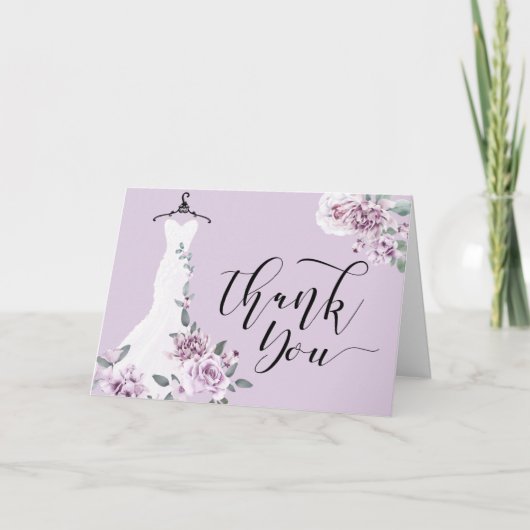 Elegante Waterverf Paarse Bloemen Trouwjurk Bedankkaart (Voorkant)