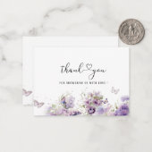 Elegante Waterverf Paarse Bloemen Vlinder Kussen Notitiekaartje (Voorkant / Achterkant in situ)