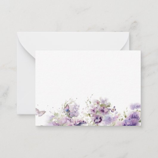Elegante Waterverf Paarse Bloemen Vlinder Kussen Notitiekaartje (Achterkant)