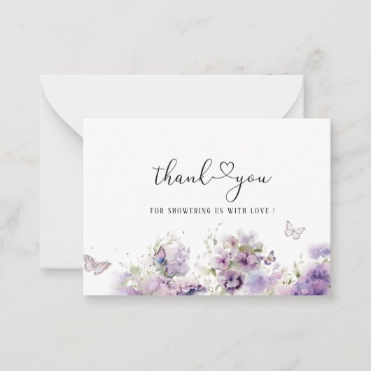 Elegante Waterverf Paarse Bloemen Vlinder Kussen Notitiekaartje (Voorkant)