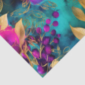Elegante Waterverf Paarse en Blauwgroen bloemenpat Tissuepapier (Detail)