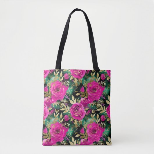 Elegante Waterverf Paarse en Blauwgroen bloemenpat Tote Bag (Voorkant)