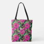 Elegante Waterverf Paarse en Blauwgroen bloemenpat Tote Bag (Achterkant)