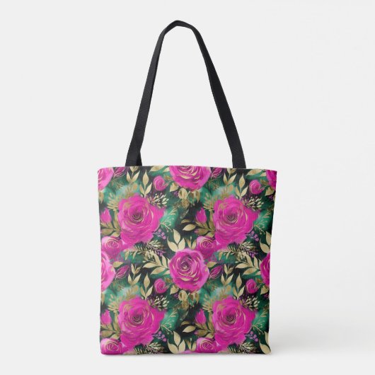 Elegante Waterverf Paarse en Blauwgroen bloemenpat Tote Bag (Achterkant)