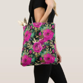 Elegante Waterverf Paarse en Blauwgroen bloemenpat Tote Bag (Dichtbij)