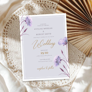 Elegante waterverf paarse en gouden bloemenboho kaart