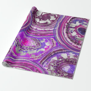 Elegante Waterverf Paarse en Zilveren Agate Plakke Cadeaupapier