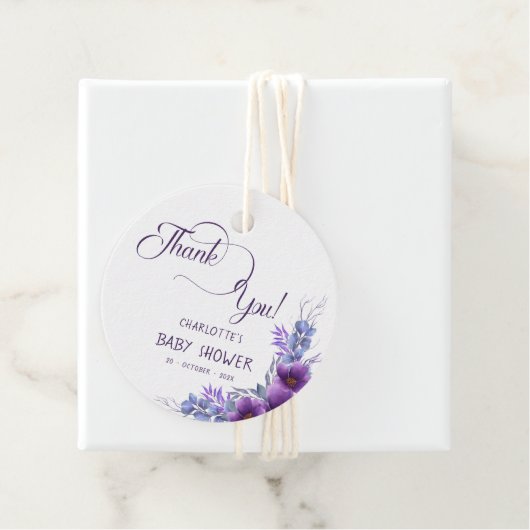 Elegante Waterverf Paarse Flower Baby shower Bedankjes Labels (In situ)