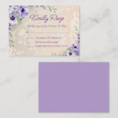 Elegante waterverf paarse gouden bloemen RSVP brui Informatiekaartje (Voorkant / Achterkant)