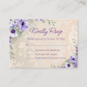 Elegante waterverf paarse gouden bloemen RSVP brui Informatiekaartje (Voorkant)