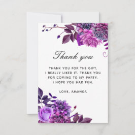 Elegante waterverf paarse lila bloemenverjaardag bedankkaart