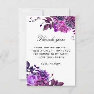 Elegante waterverf paarse lila bloemenverjaardag bedankkaart