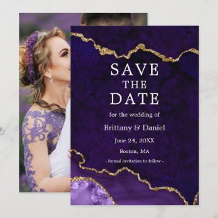 Elegante waterverf paarse marmer agaat geode foto save the date