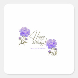 Elegante waterverf paarse pioenrozen Gelukkige ver Vierkante Sticker